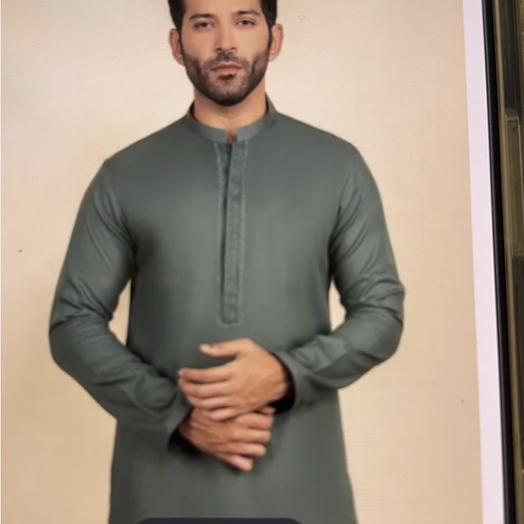Green Men's Kurta shalwar - Picture 1 of 7